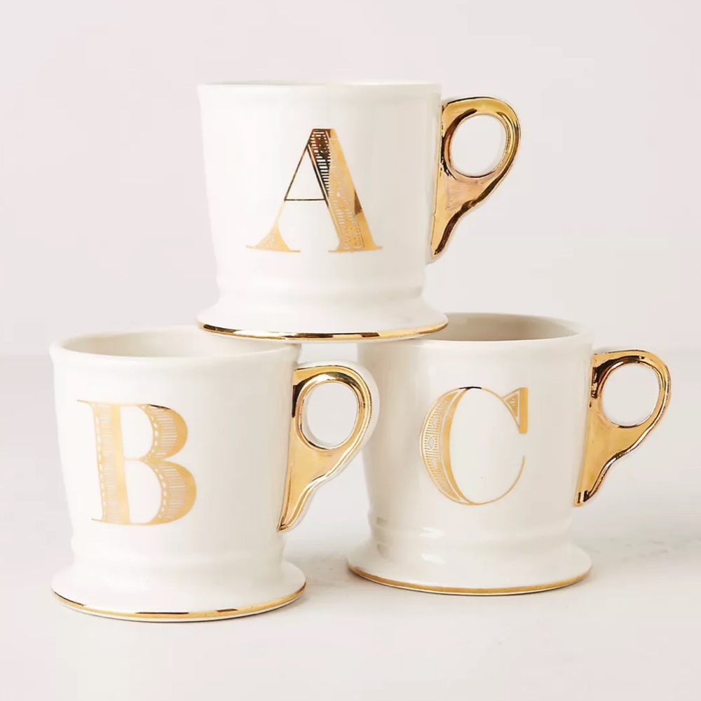 Anthropologie "F" Gold Monogram Mug